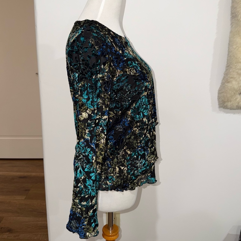 Coldwater Creek Long Sleeve Top Size XS S M Crinkly Blue Aqua Gold - Picture 4 of 5